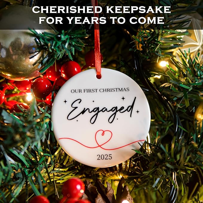 Our First Christmas Engaged Ornament 3 Inch, Engagement Christmas Ornament, Engaged Christmas Ornament 2025, She Said Yes Xmas Decor, Gifts for Couples