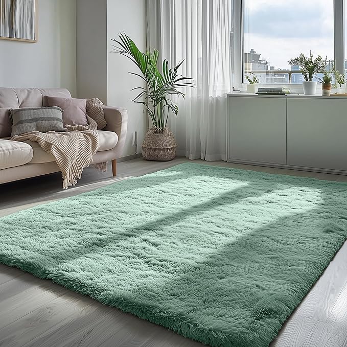 PAGISOFE Machine Washable Living Room Rug 8x10 Ft Sage Green Rugs for Bedroom Plush Fuzzy Large Carpet for Rooms Green Kids Rug Home Decor Aesthetic Non-Slip Large Rugs for Nursery Decor Boys Man Cave