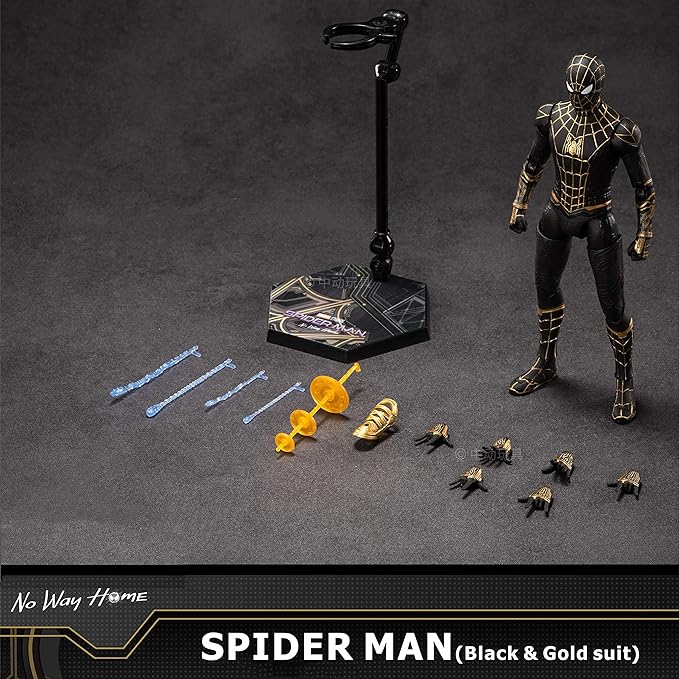 No Way Home Action Figures-7 Inch All Joints Movable Exquisite Collection Model Gift (Black & Gold)