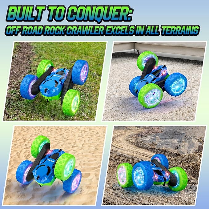 RC Cars Toys for Kids Ages 6-12, 360° Spinning Double-Sided Remote Control Car with LED Lights, 4WD Rechargeable Toy for Boys Age 8-10, Perfect Birthday Holiday