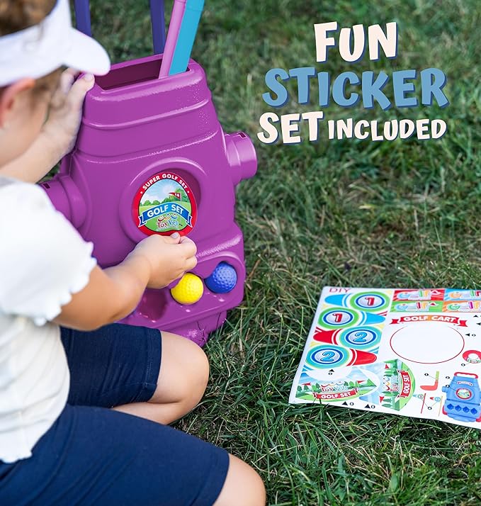 ToyVelt Toddler Golf Set - Kids Clubs with 6 Balls, 4 Sticks, 2 Practice Holes & a Putting Mat Promotes Physical Mental Development, Ideal Gift for Boys 2-10, Purple