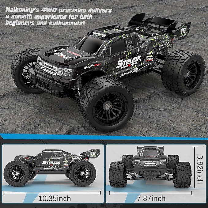 HAIBOXING 1:18 RC Car 18872 New Model RC Truck 4X4 Off-Road, 2.4GHz Remote Control Truck 36km/h Speed Splash Waterproof Electronics, Dual Li-Po Batteries Pre-installed and Spare in Box 35 Mins Runtime