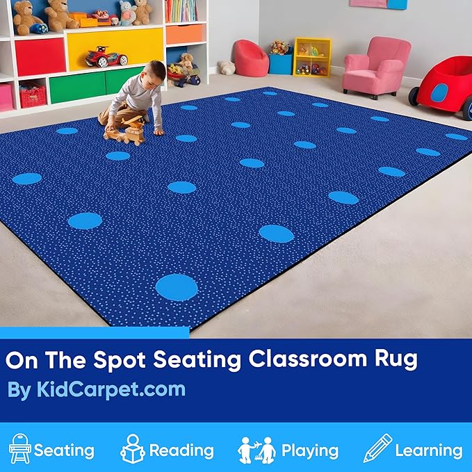 KidCarpet On The Spot Seating Classroom Carpet, 4' x 6' Rectangle, Blue on Blue
