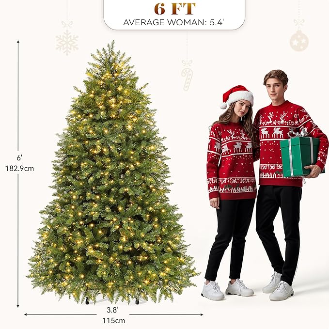 YITAHOME 6ft Prelit Green Artificial Christmas Tree with Remote Control, Pre-Lit Christmas Tree with Multicolor Lights and 11 Light-Modes, Green Bell