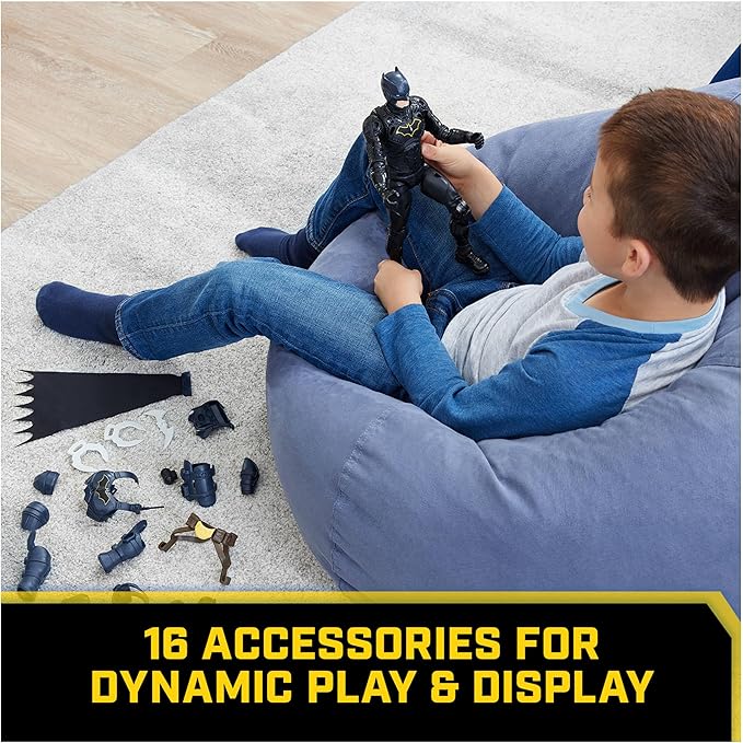 DC Comics, Batman Adventures, Batman Action Figure with 16 Armor Accessories, 17 Points of Articulation, 12-inch, Super Hero Kids Toy for Boys & Girls