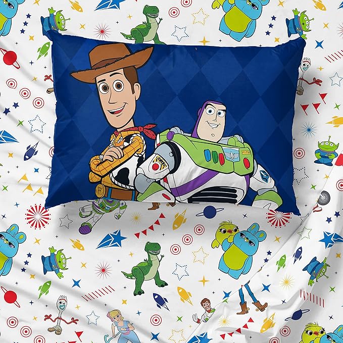 Jay Franco Disney Toy Story Buzz & Woody 4 Piece Twin Bed Set - Includes Reversible Comforter & Sheet Set - Super Soft Fade Resistant Microfiber - (Official Disney Product)