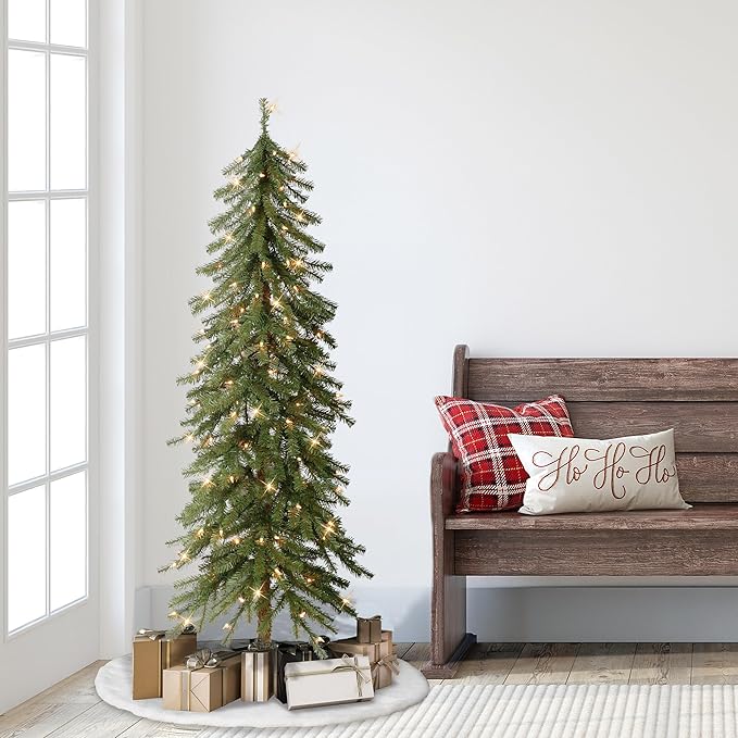 Puleo International 5ft Pre-Lit Alpine Artificial Christmas Tree with 150 Clear Lights, 391 Realistic Dense Branch Tips, Easy Setup Artificial Trees with Sturdy Metal Stand