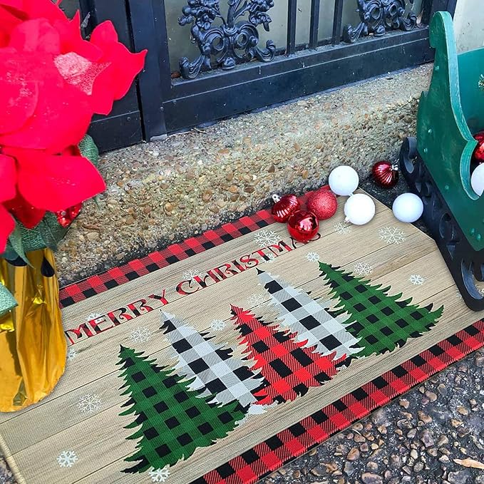 Christmas Doormat Outdoor Entrance Non-Slip Christmas Front Door Mat Xmas Decorative Washable Winter Holiday Welcome Doormat 17"x30" Merry Christmas Decor for Indoor Outdoor