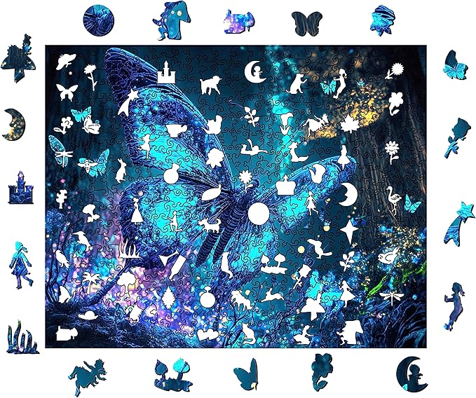 Wooden Puzzles, Fluorescent Butterfly Jigsaw Puzzles 500 Pieces, Unique Shaped Wooden Puzzle for Adults and Kids 9.5 x 12.1 Inch