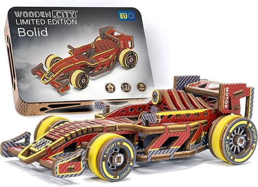 WOODEN.CITY Bolid LE 3D Wooden Puzzles for Adults – Build Your Own Racing car with Rubber‑Band Motor – Self‑Assembly Model, DIY Gift – Laser‑Cut Wooden 3D Model for Display and Home Décor