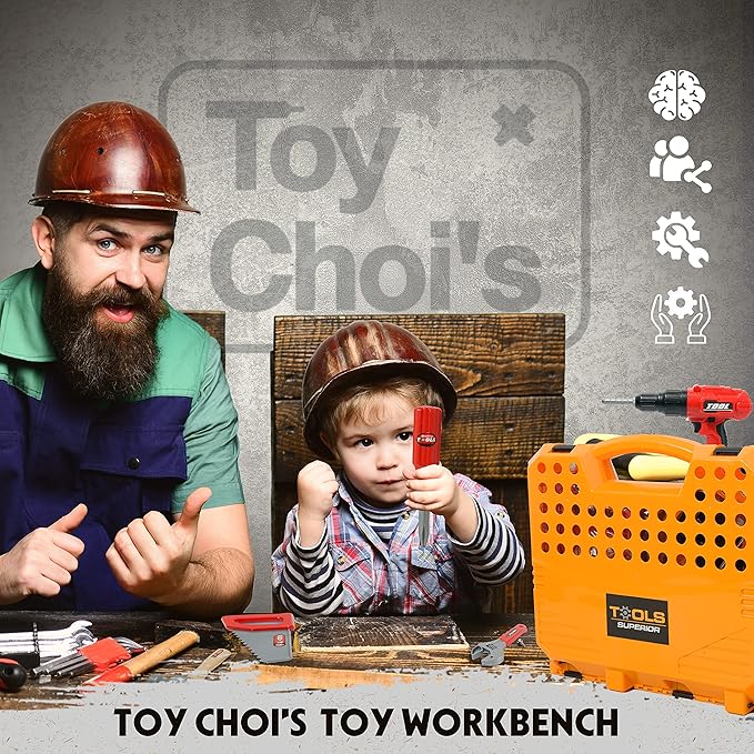 Toy Choi's 82pcs Kids Tool Bench Toy for Age 2-4 - STEM Construction Kid Tool Set Toddler Workbench with Realistic Tools Electric Drill, Build a Tool Bench for Kids Ages 3-5 4-7
