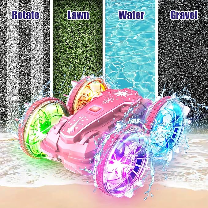 Amphibious Remote Control Car Boat, Waterproof Pool Toys for Kids Ages 6 7 8 9 10 11 12, 2.4 GHz Gesture Sensing RC Vehicle, 4WD Stunt Car with LED Lights, Gifts for Boys and Girls