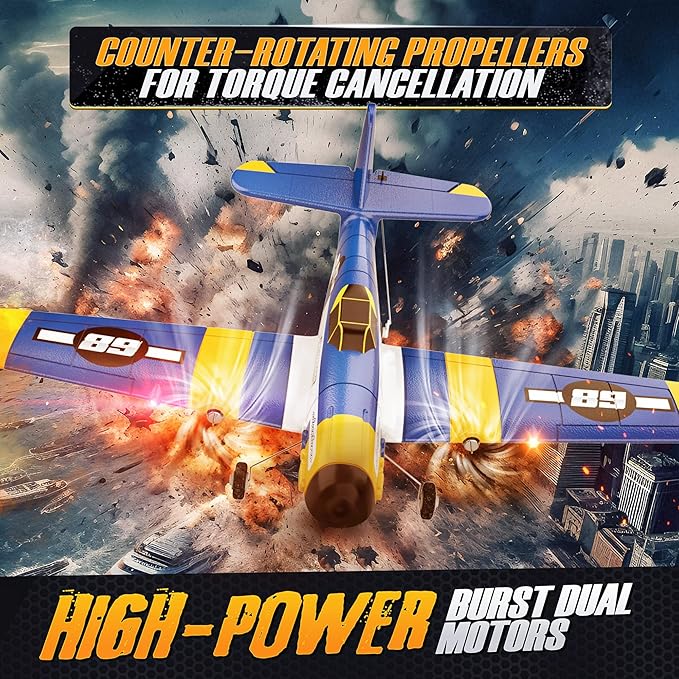 BEZGAR HQ089 RC Plane, Drones for Kids, 6-axis Gyro Remote Control Airplane, RC Helicopter, Easy Control for Beginners Toys with Colorful LED Navigation Lights