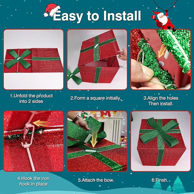 4.9FT Set of 3 Large Christmas Lighted Gift Boxes - 131 LEDs Pre Lit Presents Christmas Boxes Tower with Different Sizes for Holiday Indoor Outdoor Decoration (23.6+19.7+15.7 Inch)