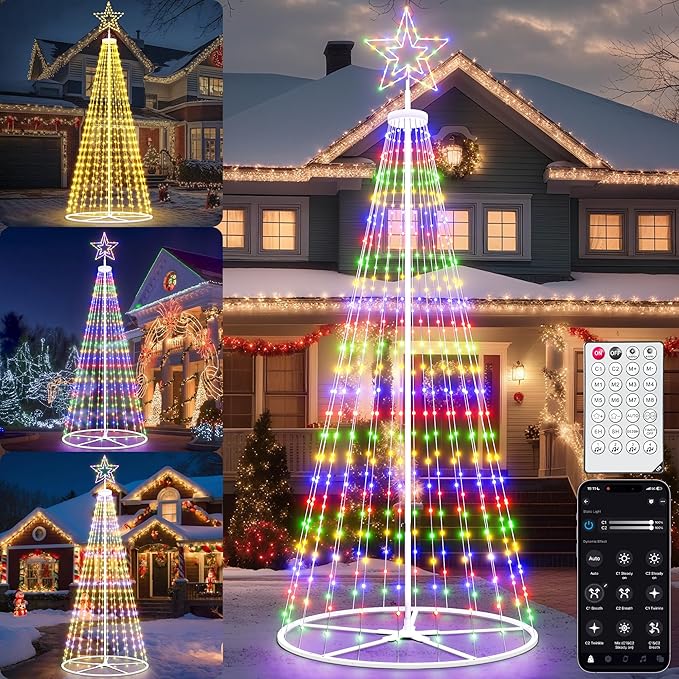 Espird 12FT Outdoor Christmas Tree Prelit - DIY LED Outside Christmas Tree Lights with Star, Music Sync, App & Remote Control, Timer, Smart Christmas Lighting Decoration for Garden & Yard Party