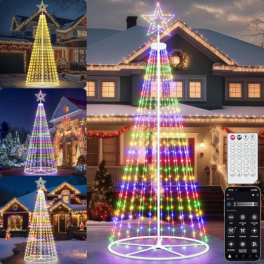 Espird 12FT Outdoor Christmas Tree Prelit - DIY LED Outside Christmas Tree Lights with Star, Music Sync, App & Remote Control, Timer, Smart Christmas Lighting Decoration for Garden & Yard Party