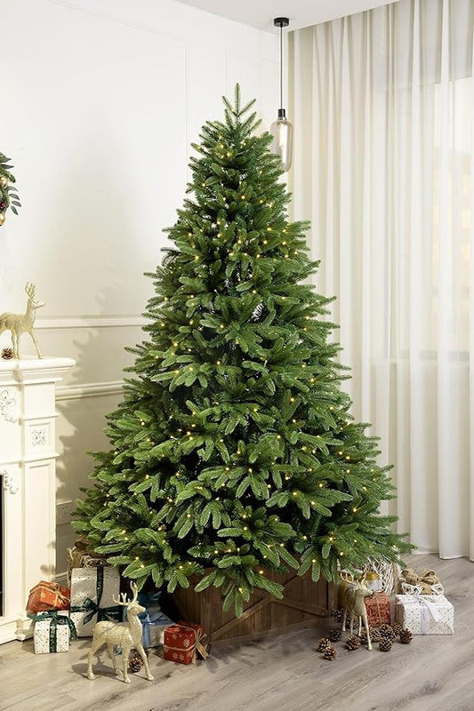 7 Foot Realistic Evergreen Valley Fraser Fir Christmas Tree Prelit with Warm White LED Lights (7ft Pre-lit)