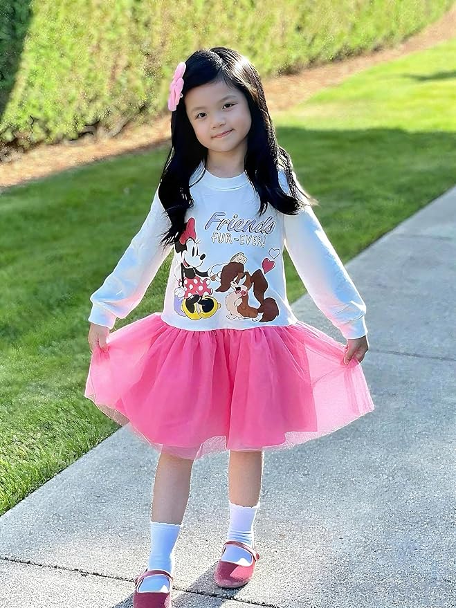 Disney Stitch Minnie Elsa Princess Sweatshirt Dress Toddler Girl Sequin Long Sleeve Pullover Clothes Fall Outfit 2-9 Years