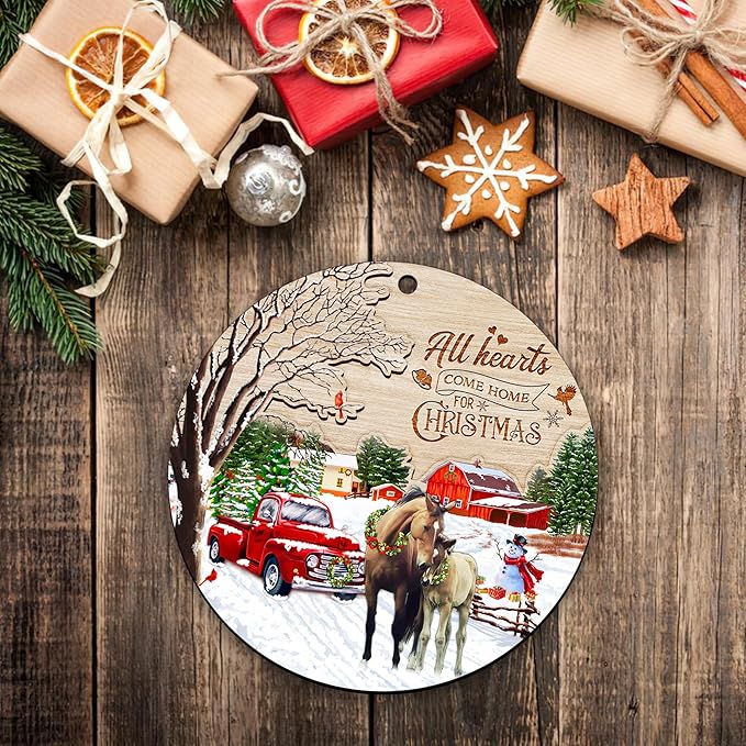 2025 Christmas Ornaments Gifts for Men, Women - Christmas, Farmhouse Gifts for Family, Mom, Dad, Friends, Horse Lovers, Horse Decor - Christmas Tree Decoration Wooden Ornament