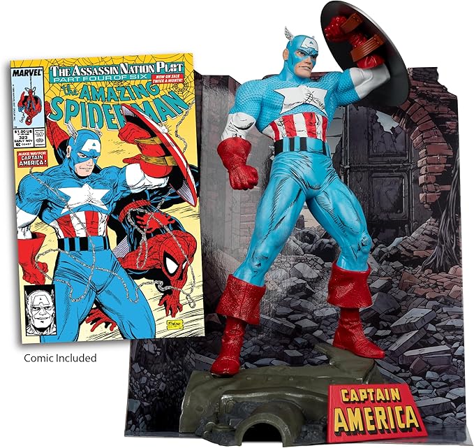 McFarlane Toys - Marvel Captain America 1:6th Scale Posed Figure with Scene & Comic (The Amazing Spider-Man #323)