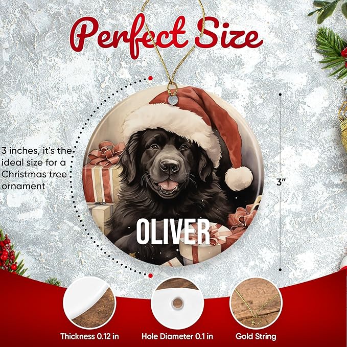 Newfoundland Personalized Dog Ornament - Pet Ornament for Christmas Tree - 3" Round Ceramic - Printed in USA - Choose from 200 Breeds - Dog Mom - Dog Dad - Xmas Decoration DOG0148
