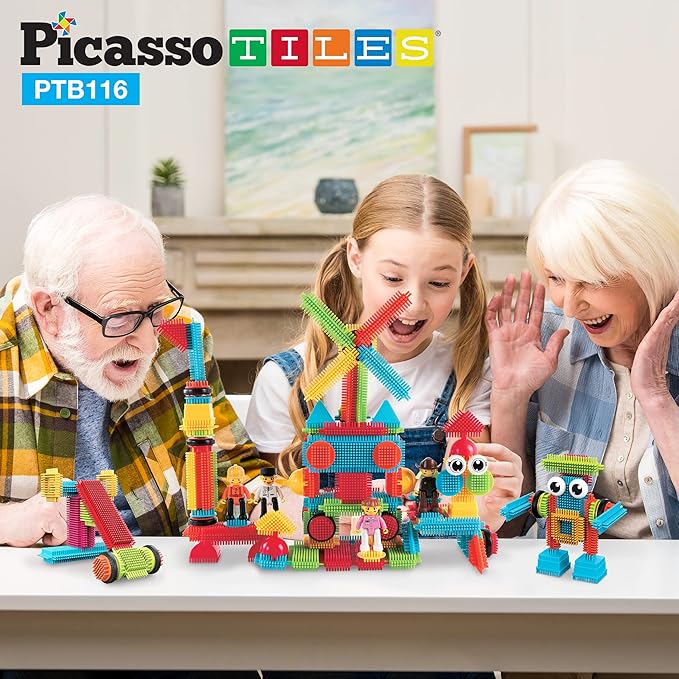 Picasso Toys 116pc Hedgehog Construction Building Blocks Toy Set Interlock Tiles with Idea Book, 4 Action Figure Characters, 4 Decorative Eyes STEM Learning Kit Playset for Boys Girls 3 and Up PTB116