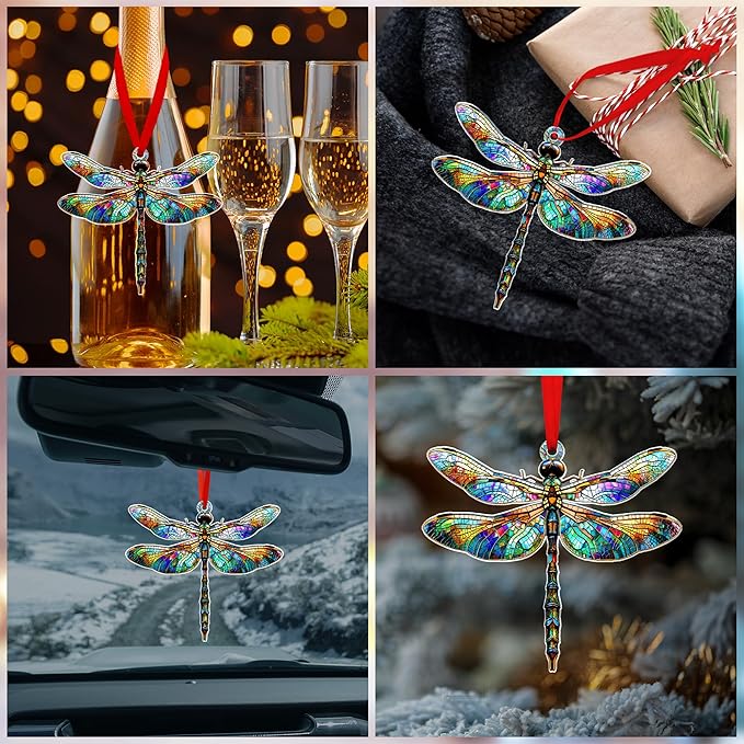 OASSIE Christmas Dragonfly Gifts for Women - Acrylic Christmas Ornaments 2025 for Tree with Card - Dragonflies Decor for Home Garden Decorations, Gifts Ideas for Mom Grandma Friends