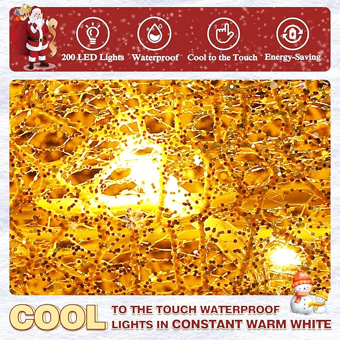 4.5FT Lighted Reindeer Family Set for Christmas Decoration, 3 Pieces Pre-Lit Iridescent Deer with 200 LED Lights, 3D Glittered Standing Holiday Display for Outdoor, Indoor, Golden