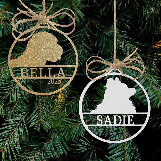 Personalized Pet Ornaments - Set of 2 - Personalized Dog Ornaments for Christmas Tree Custom Cat & Dog Ornament Engraved Pet Photo Ornament 2025 (4 Inch)