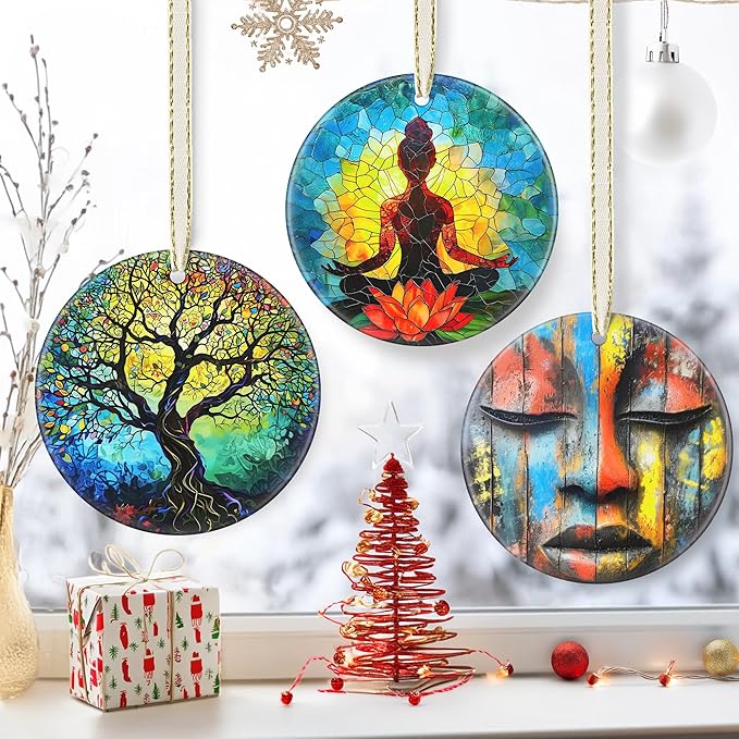 3.5" Ceramic Christmas Ornaments, Christmas Tree Ornaments, Heirloom Keepsake, Gift Exchange, Gift Idea, Bauble Present - Yoga Symbol