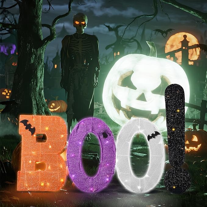 Halloween Decorations Outdoor & Indoor Marquee Light Up Letters Sign Boo! for Indoor Halloween Decor, Holiday Arrangements,Fireplace Mantel, Tabletop, Bedroom, Wall or Holiday Display