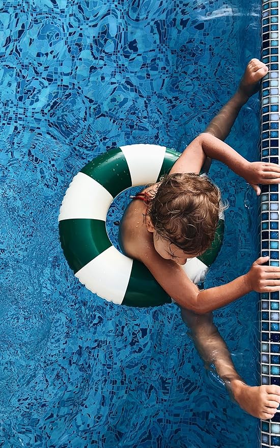 Petites-Pommes Inner Tubes for Pool for Kids & Toddlers - Durable Floats for Kids, Handprinted Classic Striped Design Beach Float, Soft Comfort Seaming, Packable Floats for Travel, Dark Green, 24 inch