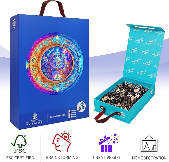 500 Piece Puzzles for Adults Mandala Unique Shape Premium Jigsaw Wooden Brain Teaser Puzzles, Beautiful Package, Best Gift for Adults Family Games
