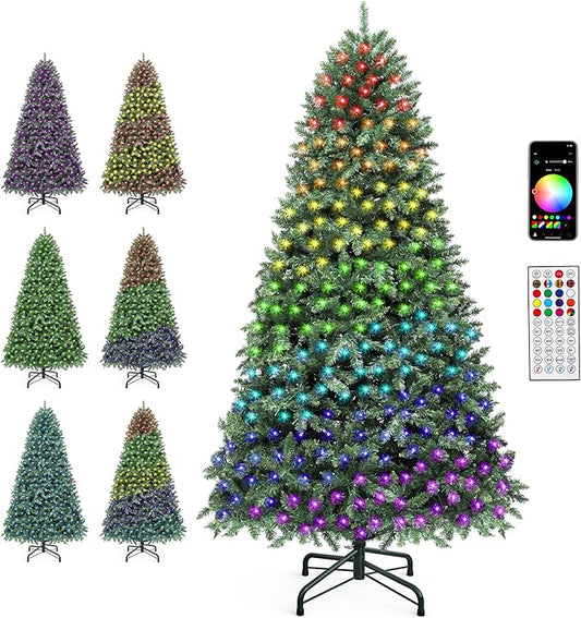 YITAHOME Prelit Green Christmas Tree 7.5ft w/Remote & RGB Smart Control, Artificial Hinged Color Changing Christmas Tree with 400 UL Listed Lights, APP Control, Timers, Music Sync for Home Decoration