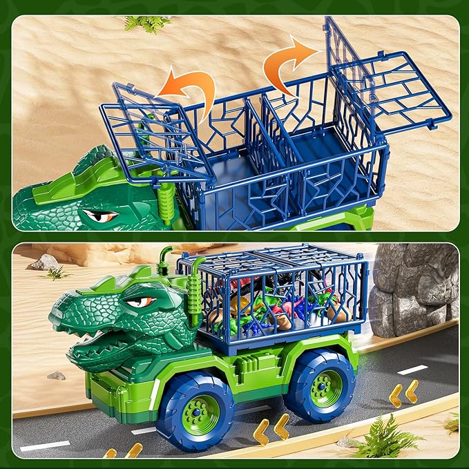 22 in 1 Toddler T-rex Dinosaur Truck Toy Set for Kids Boys 3-5 5-7, Tyrannosaurus Carrier Transport Truck with 18 Jurassic Dino Figures, Birthday Toy for Boys Girls 3 4 5 6 7 Years Old