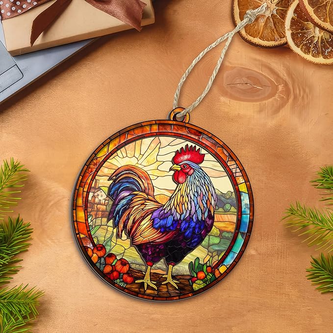 OASSIE Chicken Ornaments for Christmas Tree - Suncatcher Christmas Ornaments 2025 - Chicken Gifts for Women Men, Rooster Gifts for Women Animal Farmhouse Lovers, Rustic Home Decor