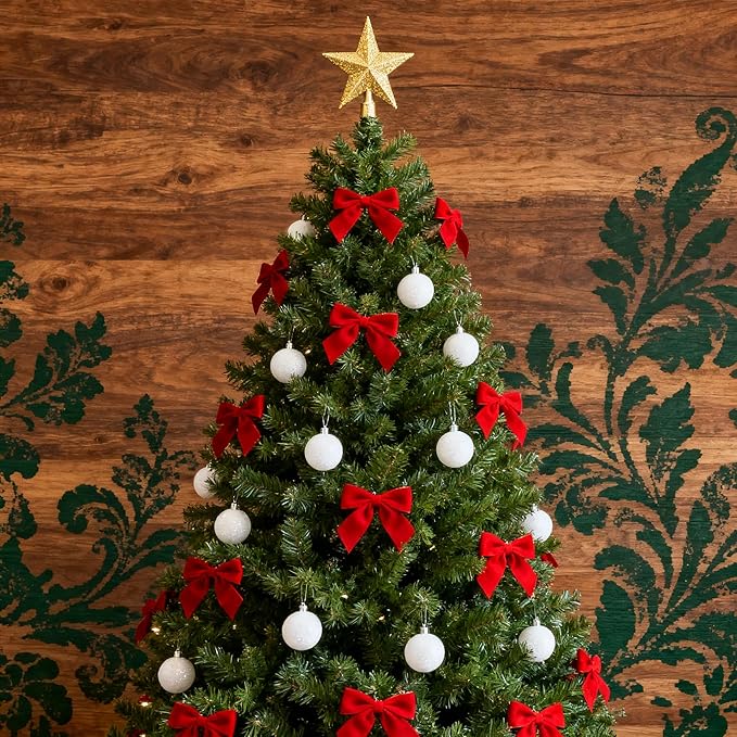 6ft Unlit Christmas Tree with 760 Steel Branch Tip,Premium Full Hinged Spruce Christmas Tree with Foldable Base, Artificial Xmas Tree for Easy Holiday Setup