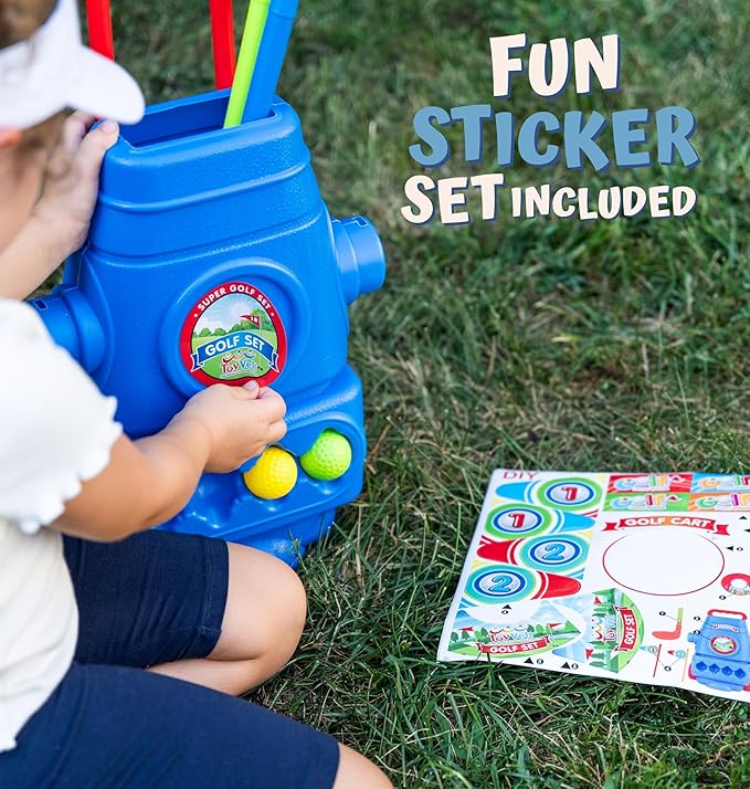 ToyVelt Toddler Golf Set - Kids Golf Clubs with 6 Balls, 4 Golf Sticks, 2 Practice Holes and a Putting Mat - Promotes Physical & Mental Development (Blue)