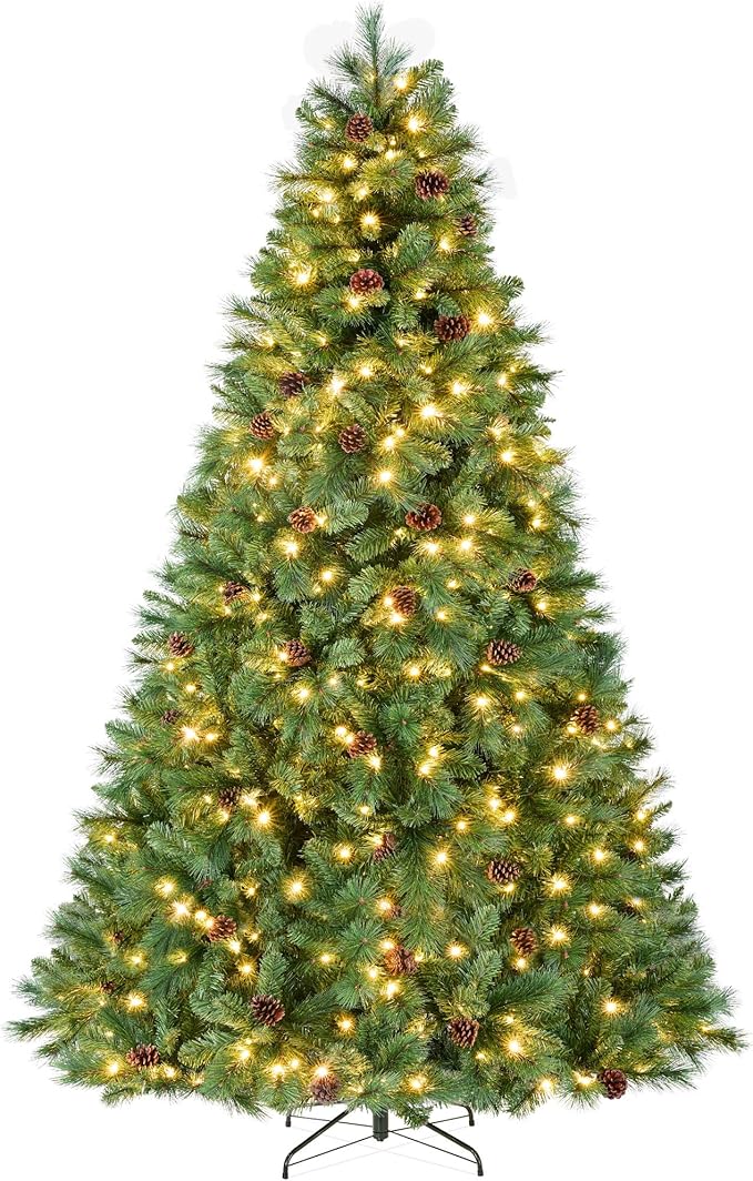 Best Choice Products 9ft Pre-Lit Scotch Pine Christmas Tree, Premium Pre-Decorated Artificial Holiday Decor w/ 2,020 Branch Tips, 2-in-1 White and Multicolor LED Lights, Cordless Setup