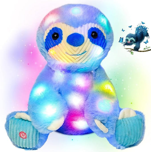 Cuteoy Blue Sloth LED Stuffed Animal Light-up Plush Birthday Christmas Plushies Toy Gifts for Kids Toddler Girls, 10.5"