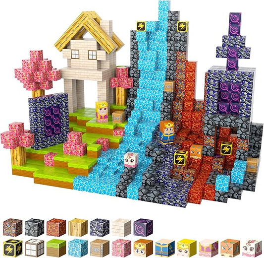 Magnetic Blocks, 84-Piece 0.8in Build Prince&Princess Magnet Game Set, Stacking Building Blocks Cubes Magnets for Kids, STEM Sensory Creative Toys Games for Toddler Boys & Girls