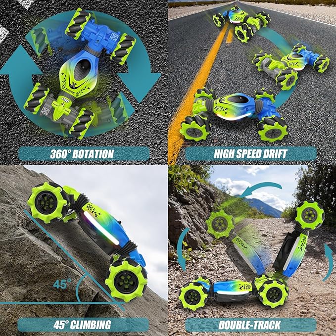 Gesture Sensing RC Stunt Car with Lights Music, 4WD High Speed Gesture RC Car, 2.4Ghz Remote Control Watch Sensor 360° Rotating Drift, Ages 6-13 Kids Boys Girls Birthday Gift