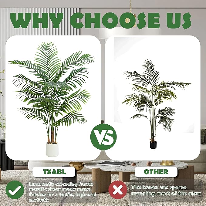 2 Pack Artificial Palm Tree Indoor Plant 5FT Tall Fake Tropical Palm Tree in Pot, Real Bark Design Faux Areca Palm Tree for Home Office Living Room Bedroom Farmhouse Modern Outdoor Topiary Tree