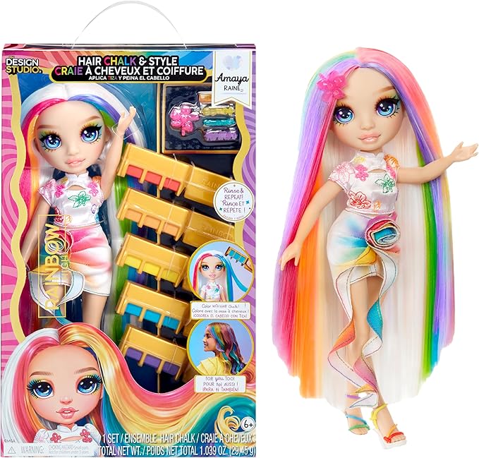Rainbow High Hair Chalk & Style Amaya - Rainbow 11” Doll. Washable Rainbow Hair Chalk, Color, Style, Play, Rinse & Repeat. Great Gift for Kids 4-12+