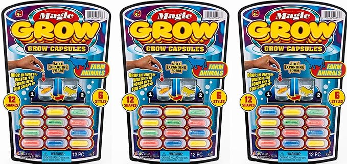 JA-RU Magic Grow Capsules, (3 Packs 36 Capsules Assorted). Water Growing Animals Capsules. Great Party Favor Kids Toy.305-3A