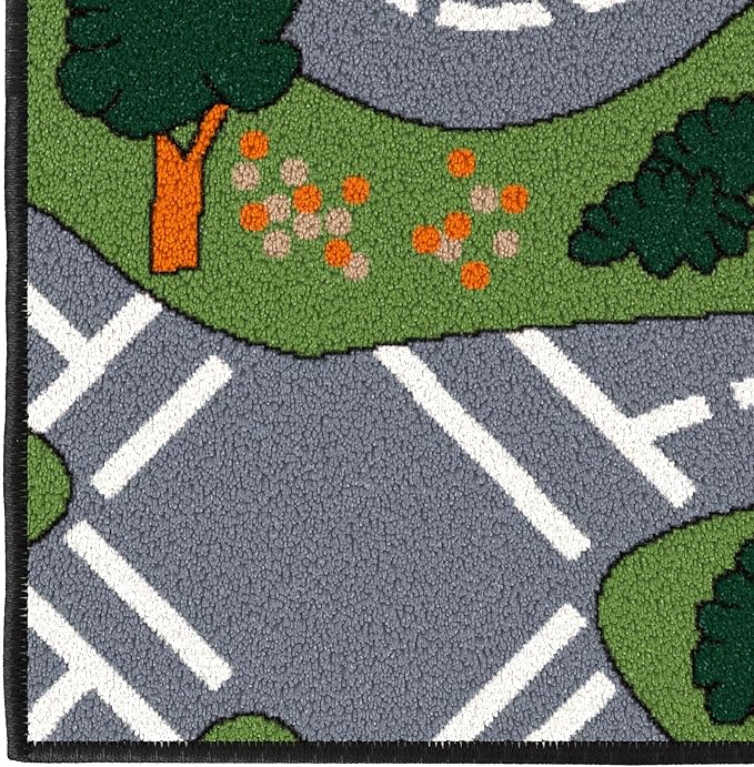 Ottomanson 3'3" x 5' Kids Road Map Rug - Interactive City Traffic Play Mat for Toy Cars - Perfect for Playroom, Bedroom, Daycare & Classroom - Durable & Non-Slip for High-Traffic Areas, Multicolor