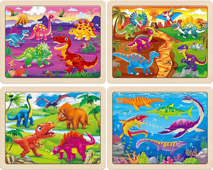 SYNARRY Large Wooden Dinosaur Puzzles for Toddlers 3-5, Wood Dino Puzzles for Kids Ages 4-6, Dinosaur Toys for Kids 3-5, Preschool Educational Children Learning Gifts for 3 4 5 Year Old Boys Girls
