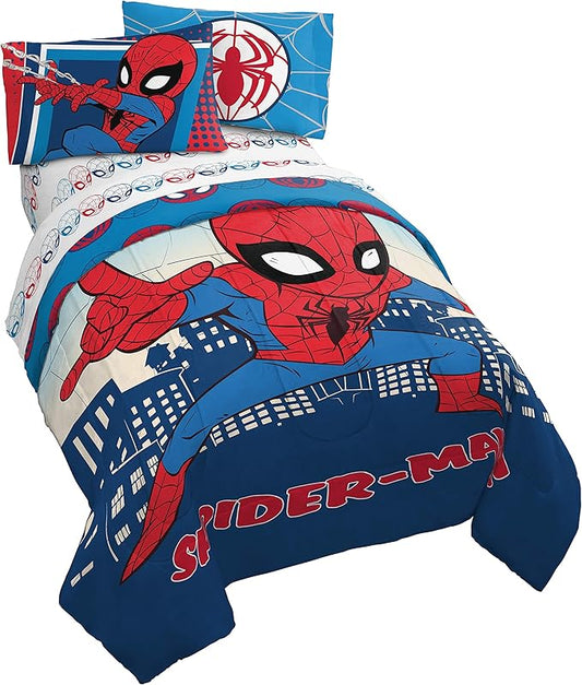 Jay Franco Marvel Super Hero Adventures Go Spidey 4 Piece Twin Bed Set - Includes Reversible Comforter & Sheet Set Bedding Features Spiderman - Super Soft Fade Resistant Microfiber
