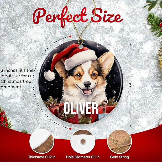 Pembroke Welsh Corgi Personalized Dog Ornament - Pet Ornament for Christmas Tree - 3" Round Ceramic - Printed in USA - Choose from 200 Breeds - Dog Mom - Dog Dad - Xmas Decoration DOG0158