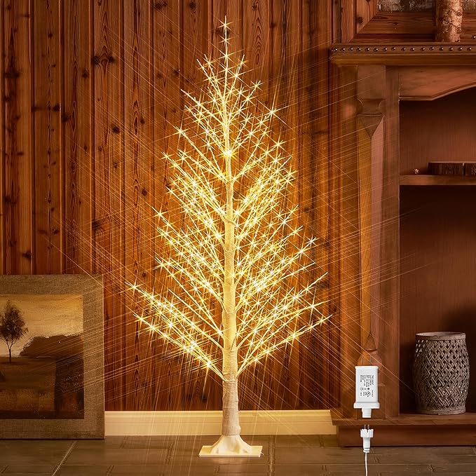 BAOLITVINE Lighted White Alpine Tree 4FT Christmas Tree 450 LED Warm White Lights, Twig Tree with Lights for Home Thanksgiving Christmas Festival Party Indoor Outdoor